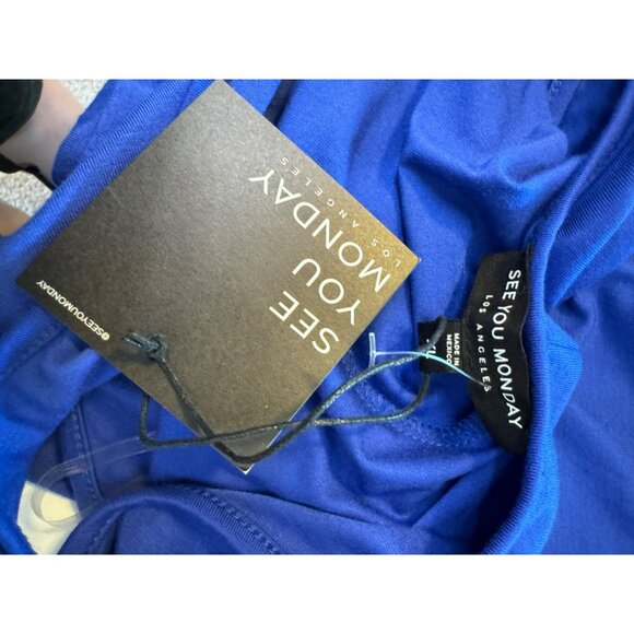 See You Monday Los Angeles Blue Cut Out Midi Dress Sleeveless Size XL Stretchy N - Picture 3 of 11